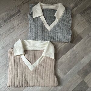 SHEIN V-Neck Sweater Duo - Gray and Tan
